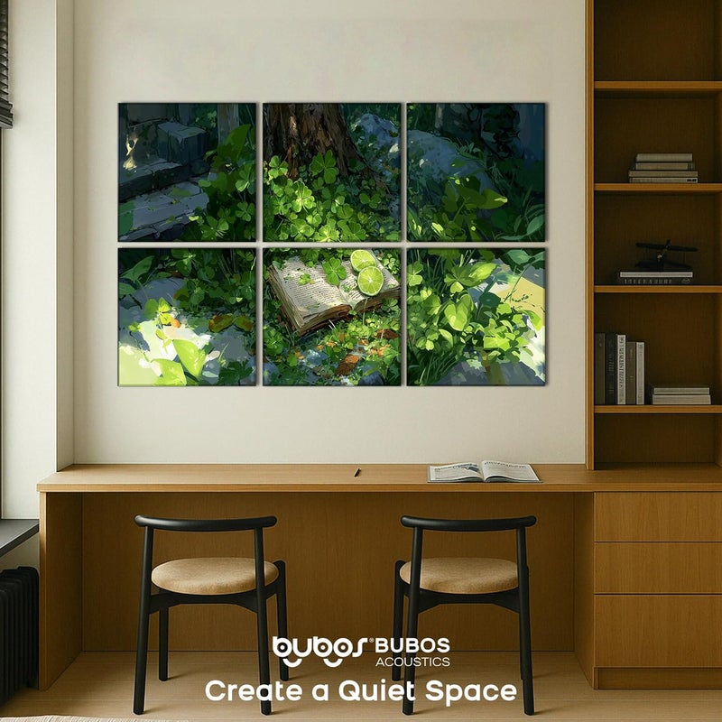 B Bubos 6 Pack Art Acoustic Panels Soundproof Wall Panel,23.6X23.6 Inches Large Sound Panel,Self-Adhesive Decorative Acoustical Wall Panels, Acoustic Treatment for Home（Clover Chronicles​​ ） - Image 5